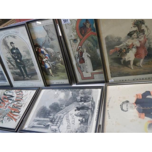 591 - Approximately 13 framed and glazed advertisements, posters etc., COLLECT ONLY.