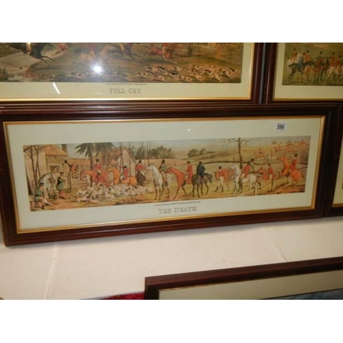 598 - A framed and glazed good set of four hunting scenes. COLLECT ONLY.