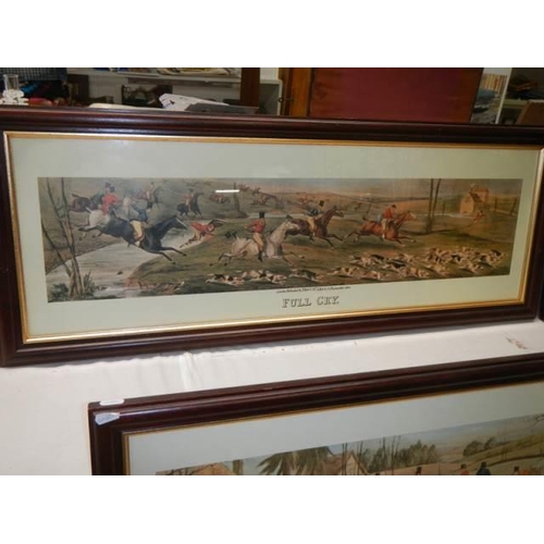 598 - A framed and glazed good set of four hunting scenes. COLLECT ONLY.