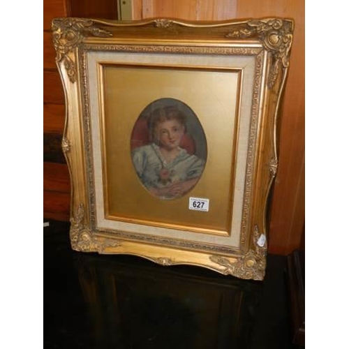 627 - A gilt framed and glazed portrait of a young lady, COLLECT ONLY.