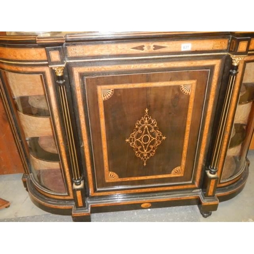 631 - A Victorian mahogany inlaid credenza complete with key. COLLECT ONLY.