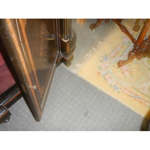 631 - A Victorian mahogany inlaid credenza complete with key. COLLECT ONLY.