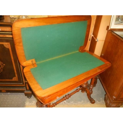 634 - A mid Victorian mahogany fold over games table, COLLECT ONLY.