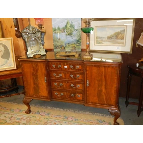 636 - A mid 20th century glass topped sideboard on ball and claw feet, COLLECT ONLY.