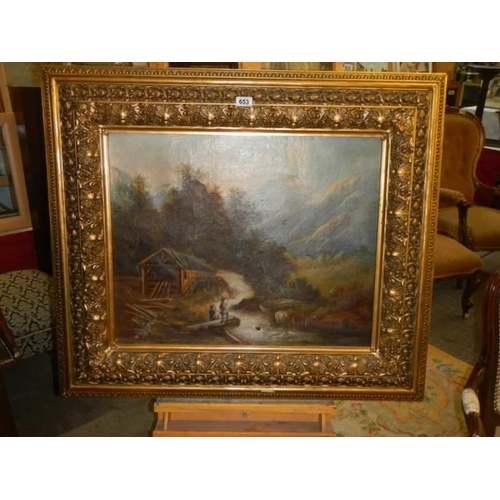 653 - An early 20th century unsigned oil on canvas a/f (small hole centre bottom) COLLECT ONLY.