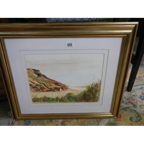 655 - A gilt framed and glazed beach scene watercolour, COLLECT ONLY.