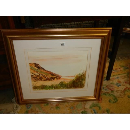 655 - A gilt framed and glazed beach scene watercolour, COLLECT ONLY.