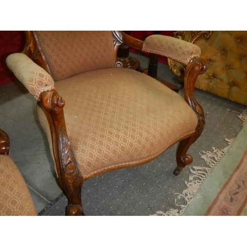 663 - A pair of mahogany framed ladies and gentleman's chairs, COLLECT ONLY.