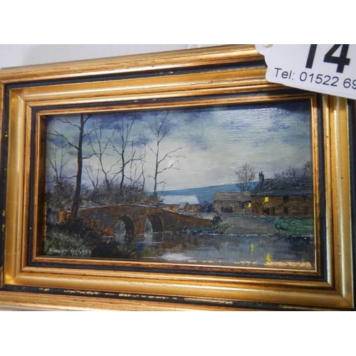 141 - A Robert Hughes miniature oil painting 'Moonlight on the River'.