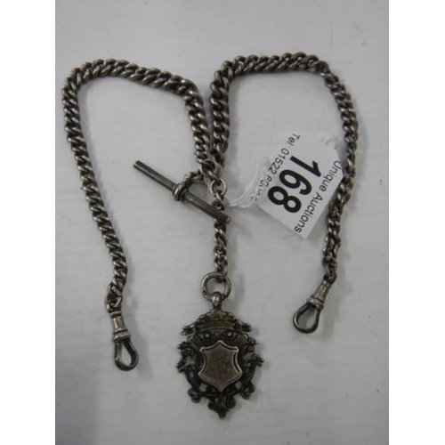 168 - A hall marked silver watch chain with silver fob.