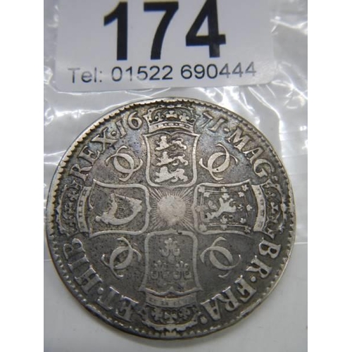 174 - A  Carolus II (Charles II) silver crown, 1671.