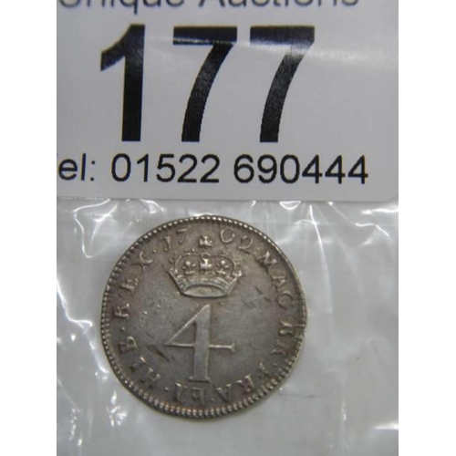 177 - A 1702 Maundy four pence coin.