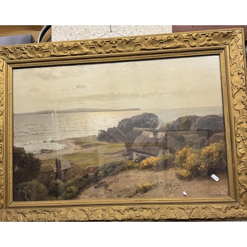 401 - A pair of early 20th century coastal scenes, possibly Cornwall, image 72 x 46 cm, frame 87 x 62 cm, ... 