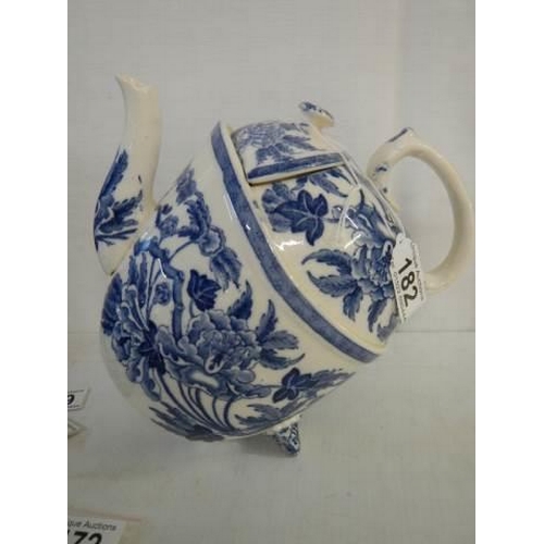 182 - An Unusual Wedgwood blue and white peony pattern 'Tipsy' teapot. Chip on lid rim otherwise in good c... 