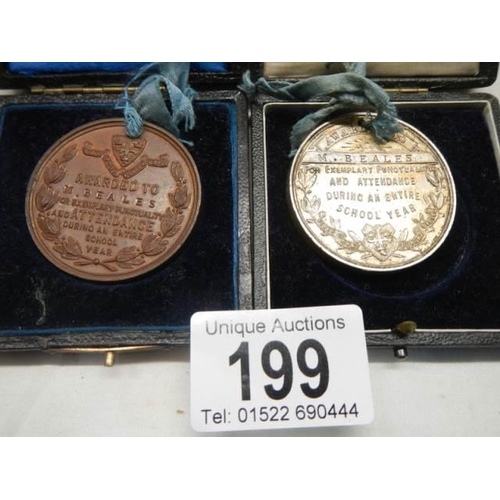 199 - An R M S Lisitania medallion and two attendance medals - 1891 & 1898.