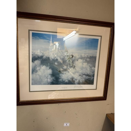 1 - A Gerald Coulson signed framed & glazed spitfire pair of prints titled 'High Spirits 1940' 62 x 53cm