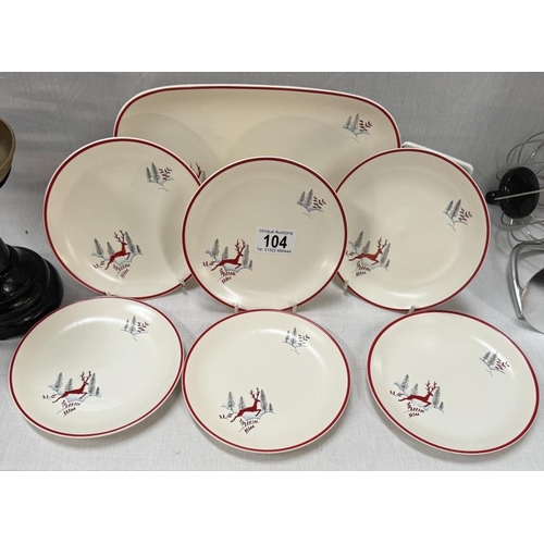 104 - A set of 6 vintage 'Stockholm' side plates & a sandwich plate by Crown Devon