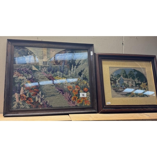 18 - 2 vintage framed & glazed tapestries