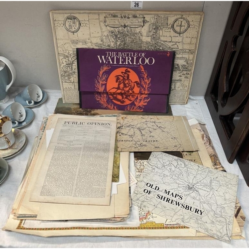 26 - A quantity of old maps & other ephemera including Jackdaw no 18: Battle of Waterloo