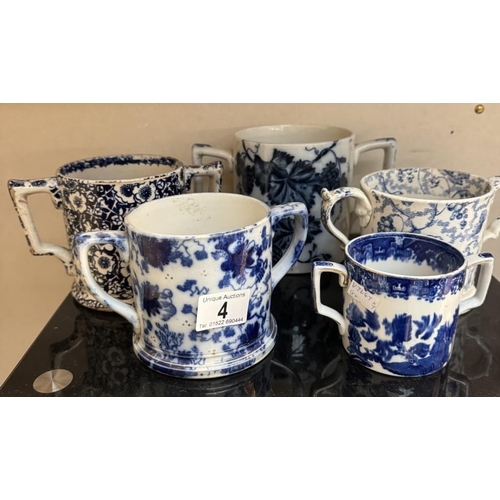 4 - A quantity of 19th & 20th Century blue & white loving cups