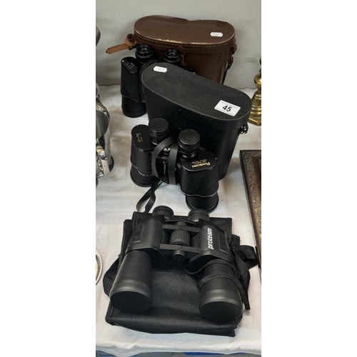 45 - 2 Vintage cased binoculars & A Procam pair of binoculars