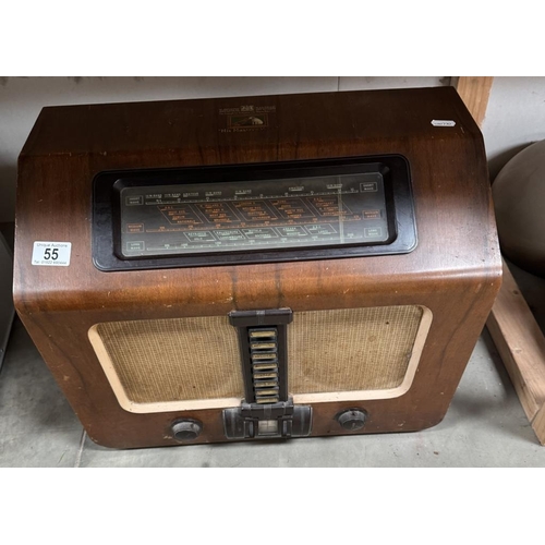 55 - A vintage HMV radio with power cord & plug