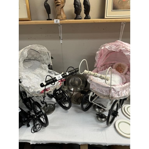 58 - Two vintage style dolls prams