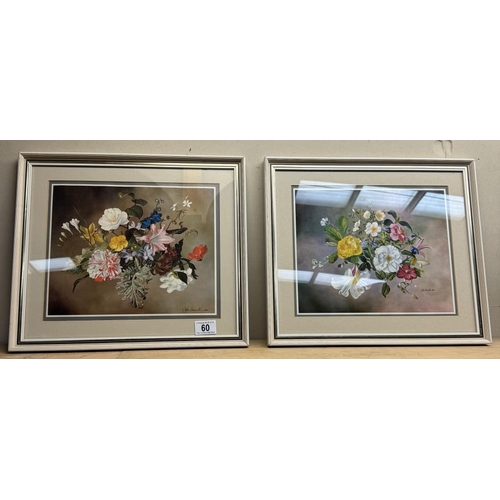 60 - 2 Framed & glazed floral prints (Originals by John Lancaster) 1960 & 1968. Both 41 x 36cm