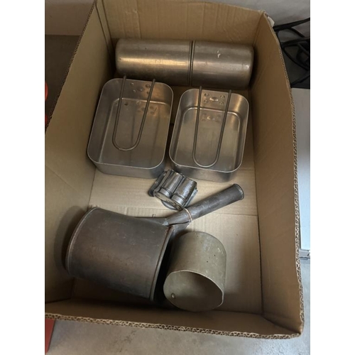 8 - A quantity of metal camping, cooking implements & metal containers