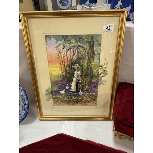 82 - A framed & glazed colourful picture of girl & geese titled 'A Private Moment' by Glenda Rae. (Scene ... 