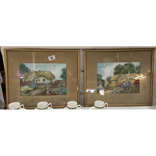 86 - 2 Framed & glazed pictures of thatched cottages. 43 x 36cm