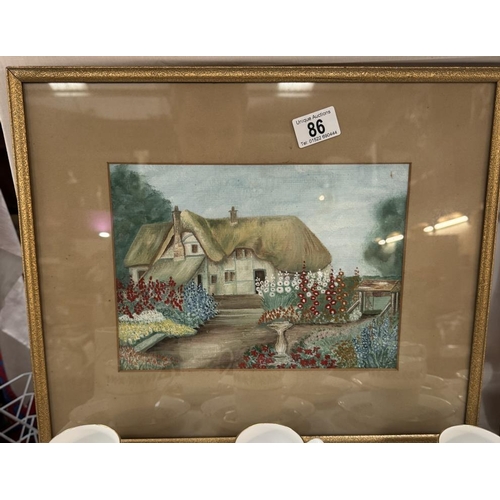 86 - 2 Framed & glazed pictures of thatched cottages. 43 x 36cm