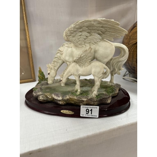 91 - A Juliana Collection resin Pegasus & Foal figures