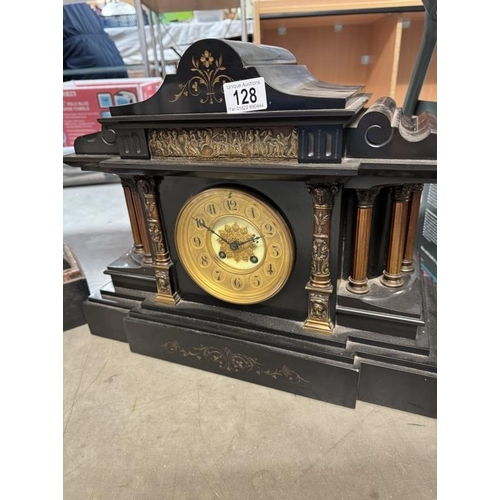 128 - 2 Large Victorian / Edwardian black slate mantle clocks