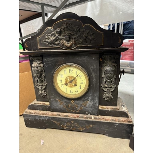 128 - 2 Large Victorian / Edwardian black slate mantle clocks