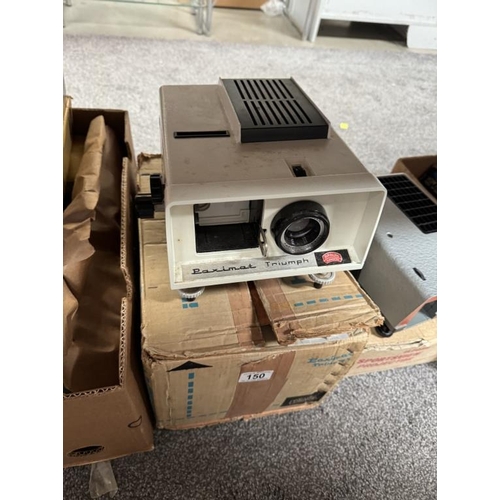 150 - An 8mm Cinefilm projector with some films & 3 slide projectors with accessories