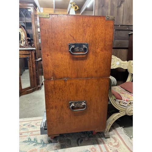 652 - A S.W Silver Victorian mahogany campaign chest. COLLECT ONLY.