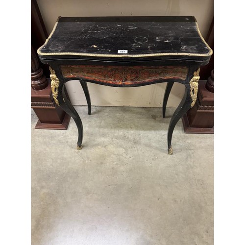 487 - An early Victorian bouille fold over games table in need of restoration, COLLECT ONLY.