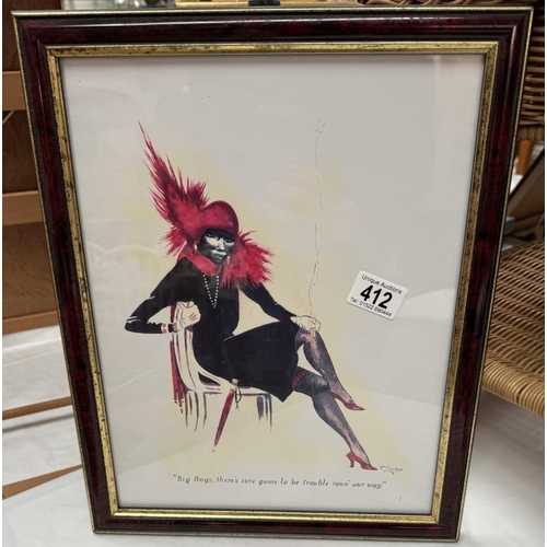 412 - A framed & glazed twenties 'Flapper' cartoon (32 x 40cm)