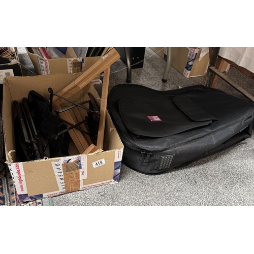 415 - A quantity of music stands & an empty 'Soft' guitar case & guitarist foot rest