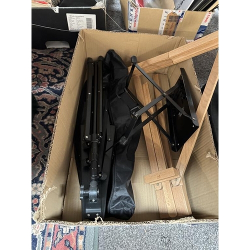 415 - A quantity of music stands & an empty 'Soft' guitar case & guitarist foot rest