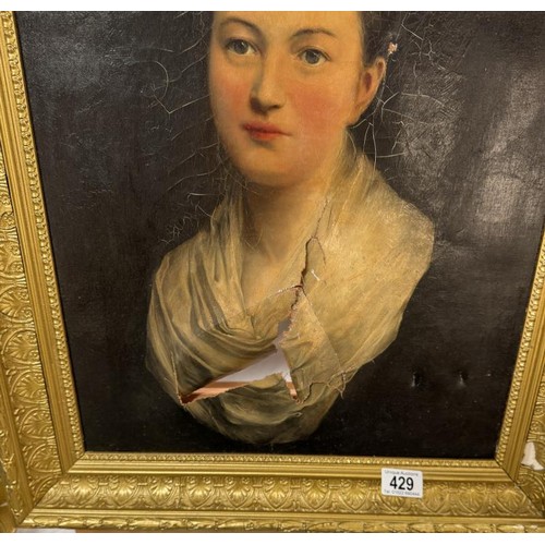 429 - A good 18th / 19th century oil on canvas. Ripped for repair