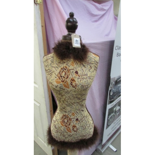 460 - A Mannequin in an abstract jacquard bodice with feather trim  (with extension pole)