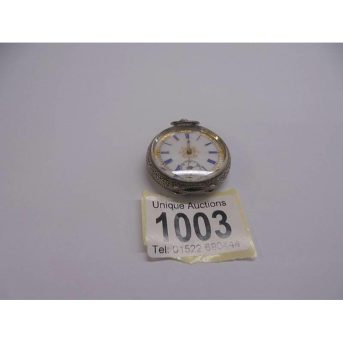 1003 - A Victorian ladies silver fob watch.