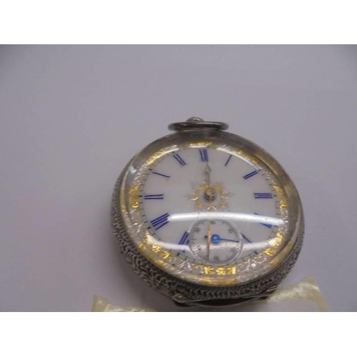 1003 - A Victorian ladies silver fob watch.