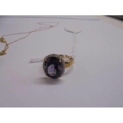 1009 - A 9ct gold ring set amethyst coloured stone, size O half with matching pendant, 7.25 grams total.