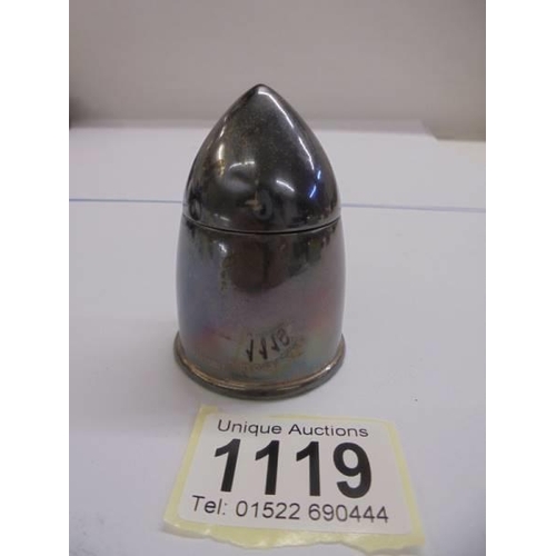 1119 - A silver bullet shaped inkwell.