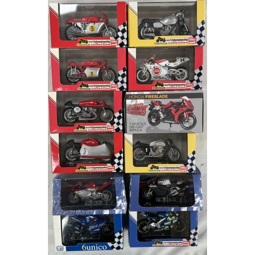 54 - 25 boxed motorcycle models by Atlas, Italeri etc and a wooden motorcycle jigsaw