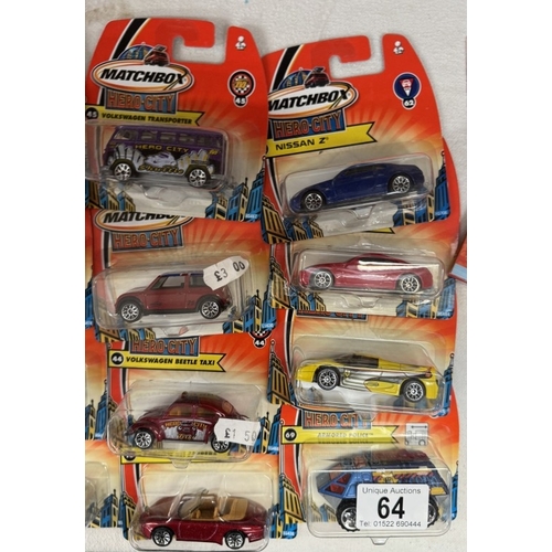 64 - 17 Matchbox hero city vehicles in blister packs