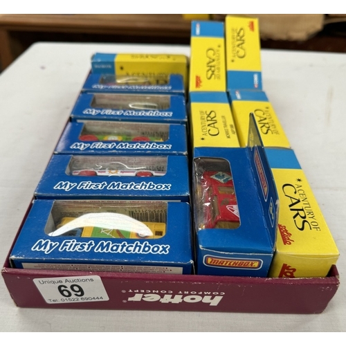 69 - 6 boxed 'My first Matchbox' and 6 Corgi Solido century of cars models